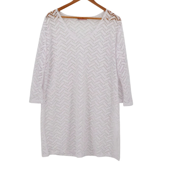 White Eyelet Swim Cover Womens Sheer Resort Beach Vacation Cruise Pool One Size‎ - Picture 1 of 7